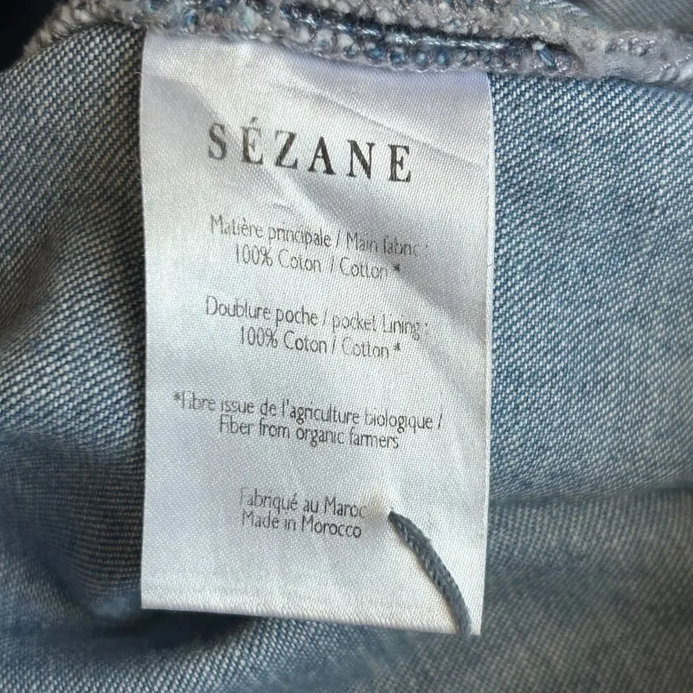 Sezane Martin Cut Jeans High Rise Wide Leg Cotton French Girl Soft Blue 38 US 6